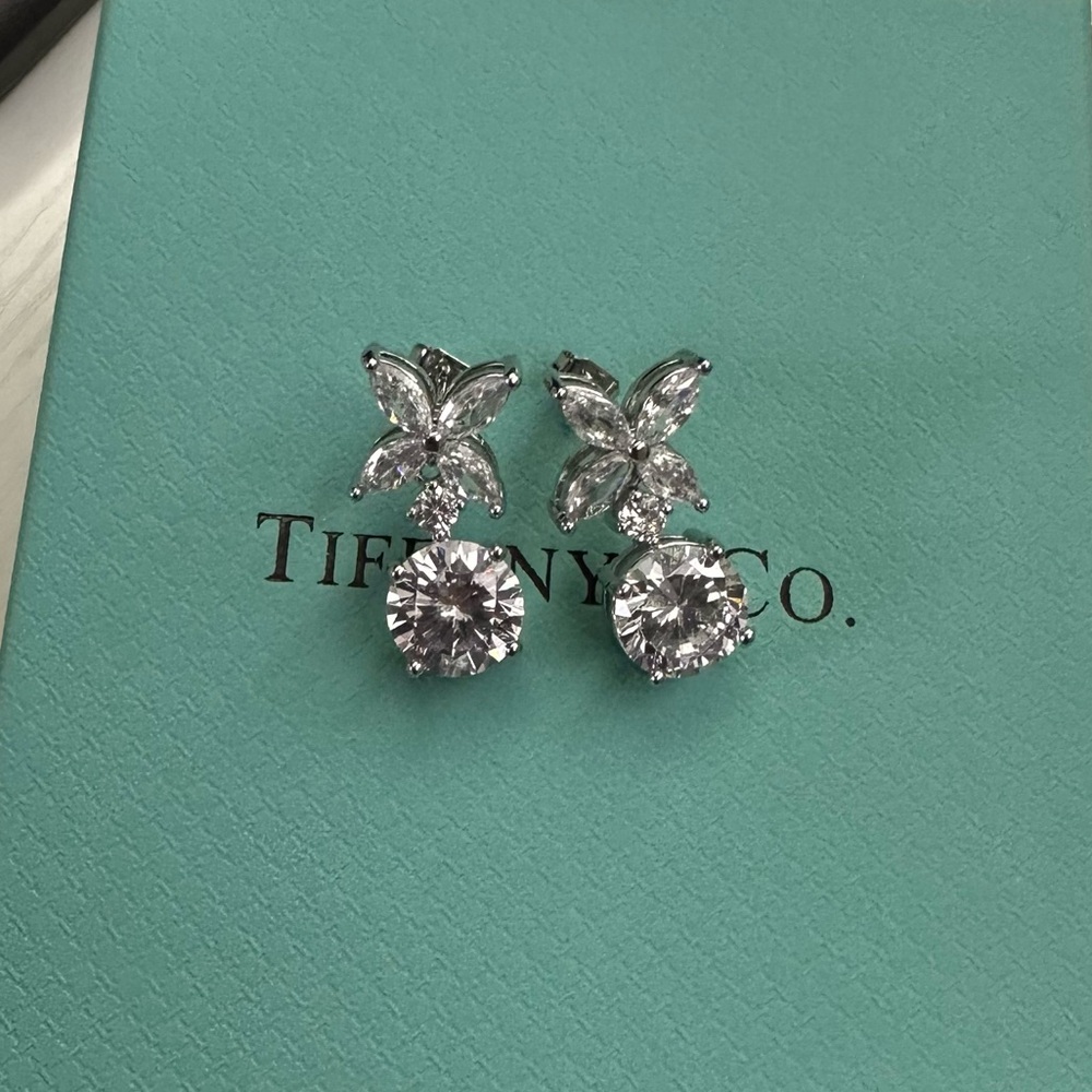 Tiffany & Co. Silver Floral Crystal Earrings